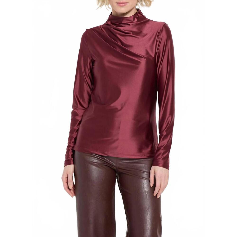 NEW LYSSE shalom satin jersey top in maroon